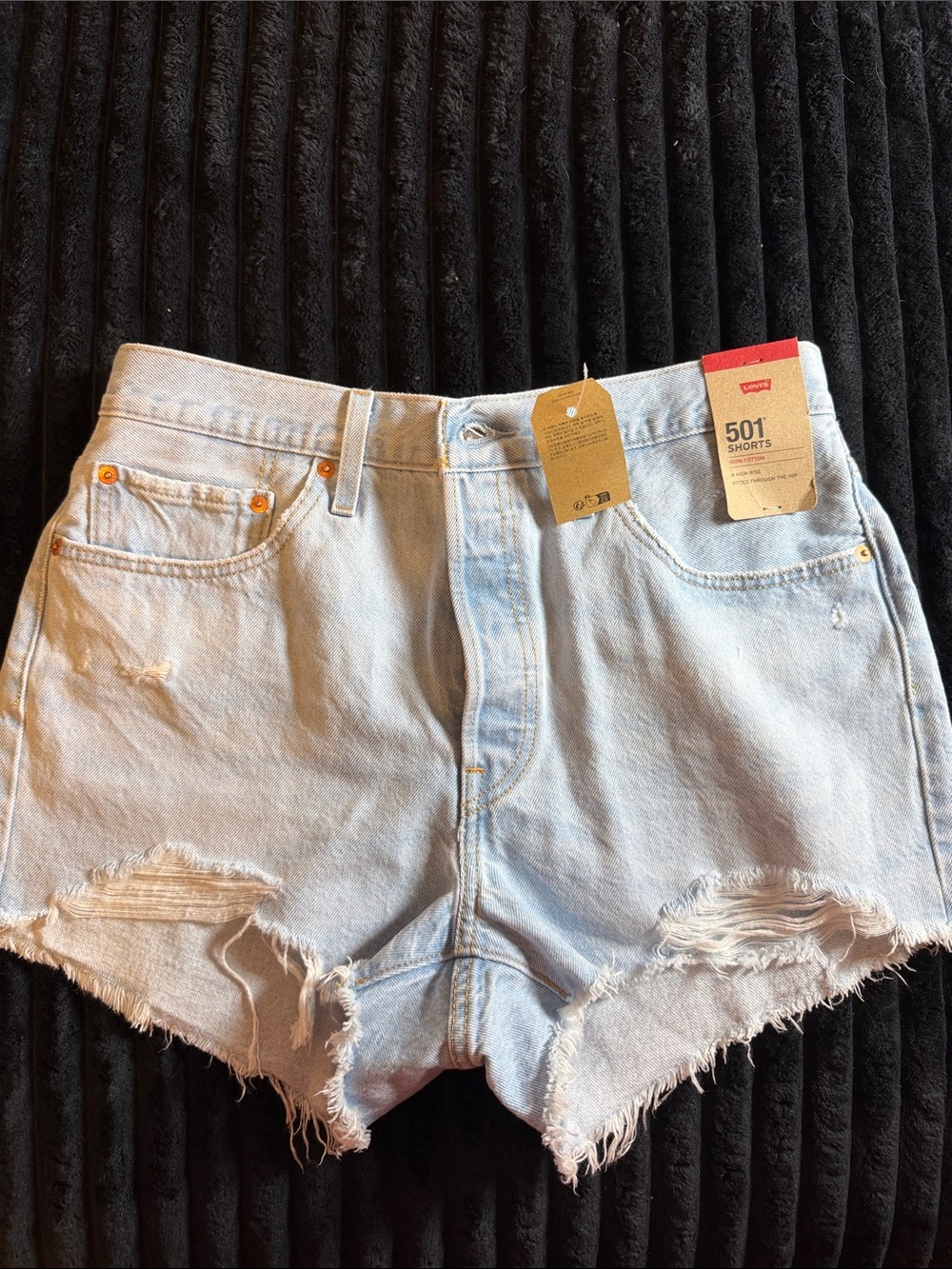 Levi's Light Blue Ripped High-Rise Denim Shorts